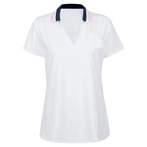 Women's Eyelet Collar Drop V Polo Shirt - White